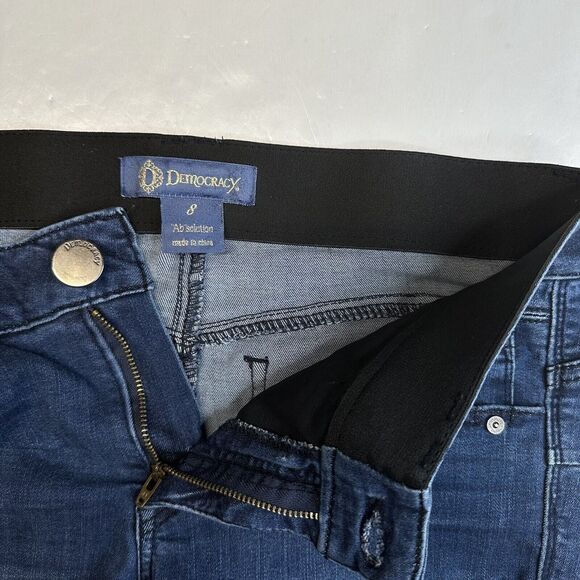 Democracy Jeans 8 Skinny Ab Solution Blue Stretch Denim Distressed Tummy Control - Picture 8 of 12